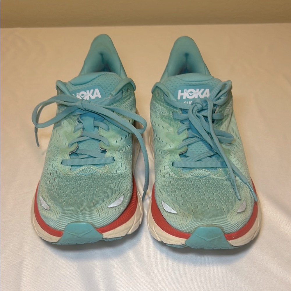 Hoka One One Clifton 8 Running Sneakers Teal Aquarelle Men’s Size 9B